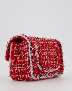 Chanel Red, Pink, White and Black Tweed Mini Rectangular Flap Bag with Champagne Gold Hardware