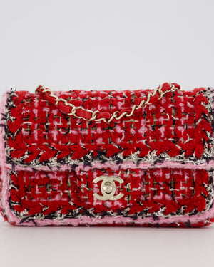 Chanel Red, Pink, White and Black Tweed Mini Rectangular Flap Bag with Champagne Gold Hardware