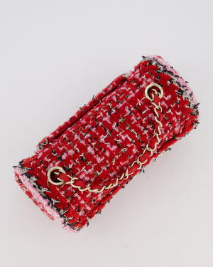 Chanel Red, Pink, White and Black Tweed Mini Rectangular Flap Bag with Champagne Gold Hardware