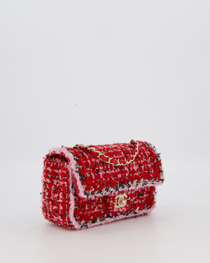 Chanel Red, Pink, White and Black Tweed Mini Rectangular Flap Bag with Champagne Gold Hardware