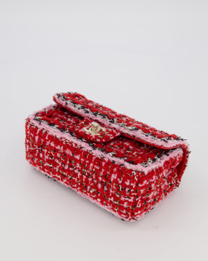 Chanel Red, Pink, White and Black Tweed Mini Rectangular Flap Bag with Champagne Gold Hardware