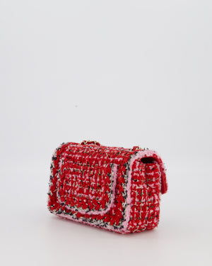 Chanel Red, Pink, White and Black Tweed Mini Rectangular Flap Bag with Champagne Gold Hardware