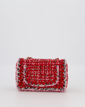 Chanel Red, Pink, White and Black Tweed Mini Rectangular Flap Bag with Champagne Gold Hardware