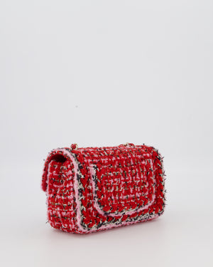 Chanel Red, Pink, White and Black Tweed Mini Rectangular Flap Bag with Champagne Gold Hardware