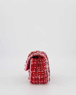 Chanel Red, Pink, White and Black Tweed Mini Rectangular Flap Bag with Champagne Gold Hardware