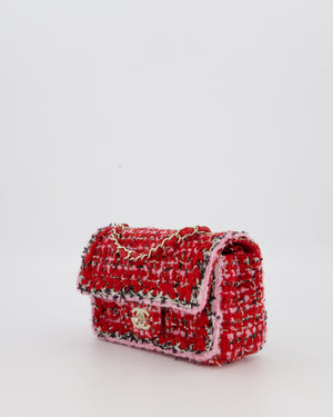 Chanel Red, Pink, White and Black Tweed Mini Rectangular Flap Bag with Champagne Gold Hardware