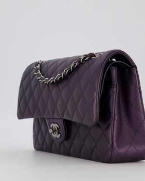 Chanel Purple Iridescent Medium Classic Double Flap Bag in Lambskin Leather with Gun Metal Hardware