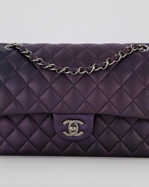 Chanel Purple Iridescent Medium Classic Double Flap Bag in Lambskin Leather with Gun Metal Hardware