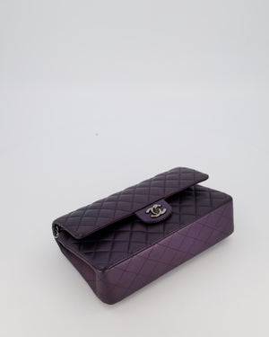 Chanel Purple Iridescent Medium Classic Double Flap Bag in Lambskin Leather with Gun Metal Hardware