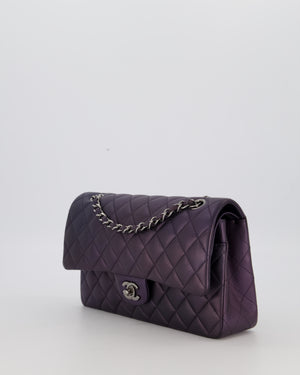 Chanel Purple Iridescent Medium Classic Double Flap Bag in Lambskin Leather with Gun Metal Hardware