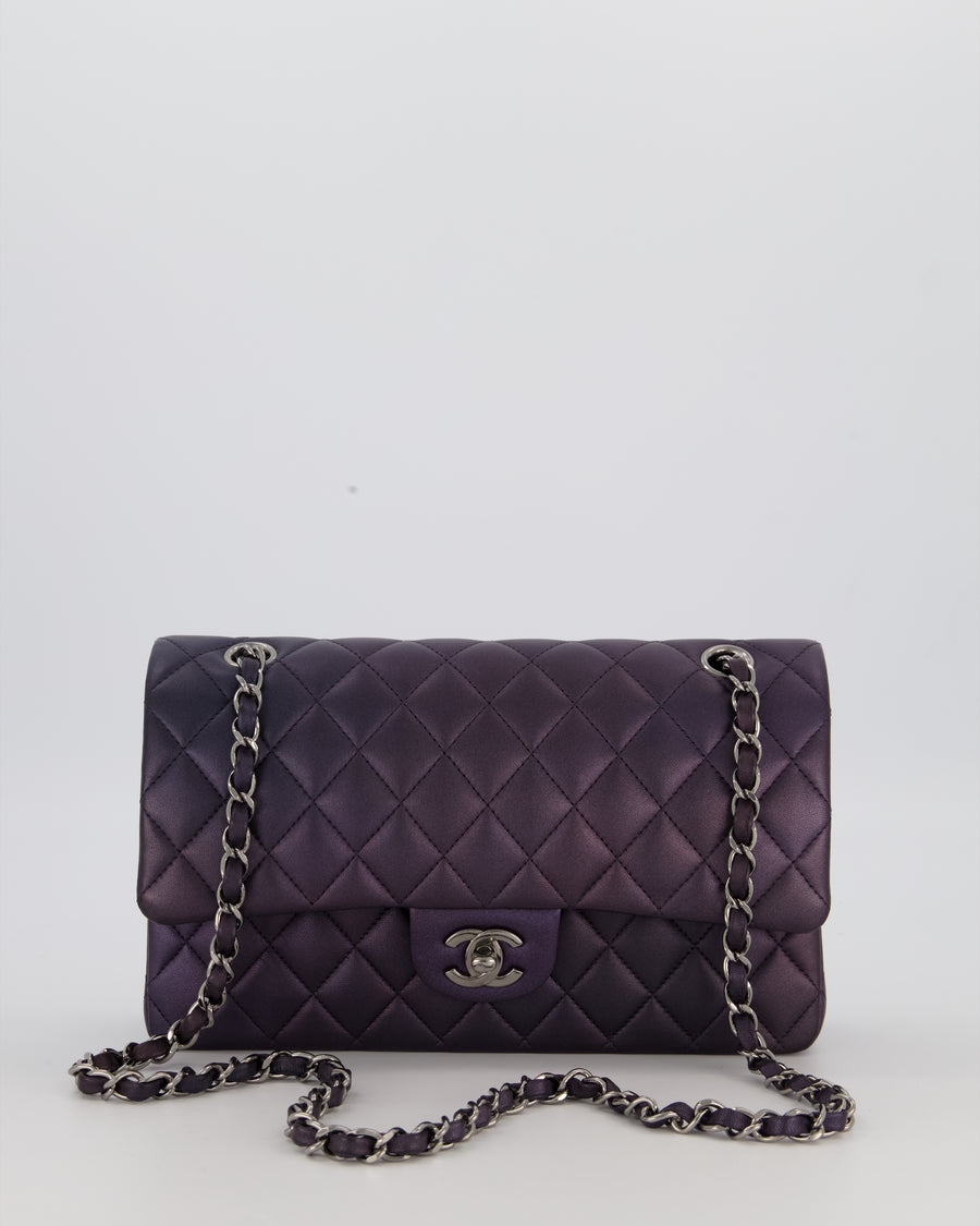 Chanel Purple Iridescent Medium Classic Double Flap Bag in Lambskin Leather with Gun Metal Hardware