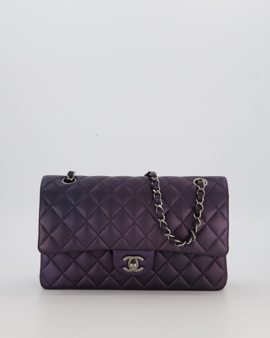 Chanel Purple Iridescent Medium Classic Double Flap Bag in Lambskin Leather with Gun Metal Hardware