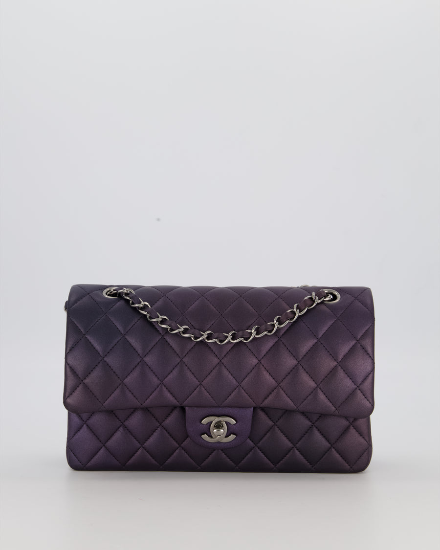 Chanel Purple Iridescent Medium Classic Double Flap Bag in Lambskin Leather with Gun Metal Hardware
