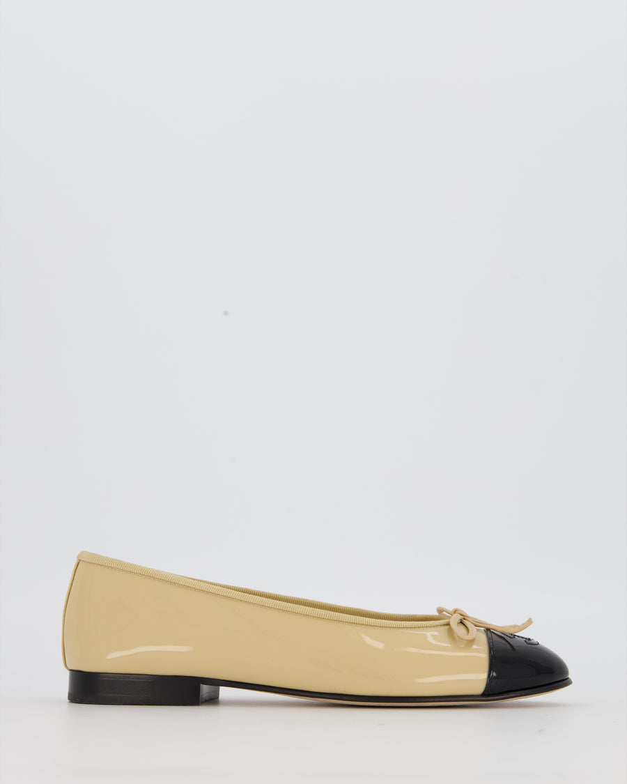 Chanel Patent Beige and Black Ballet Flats Size EU 36.5C (UK 3.5)