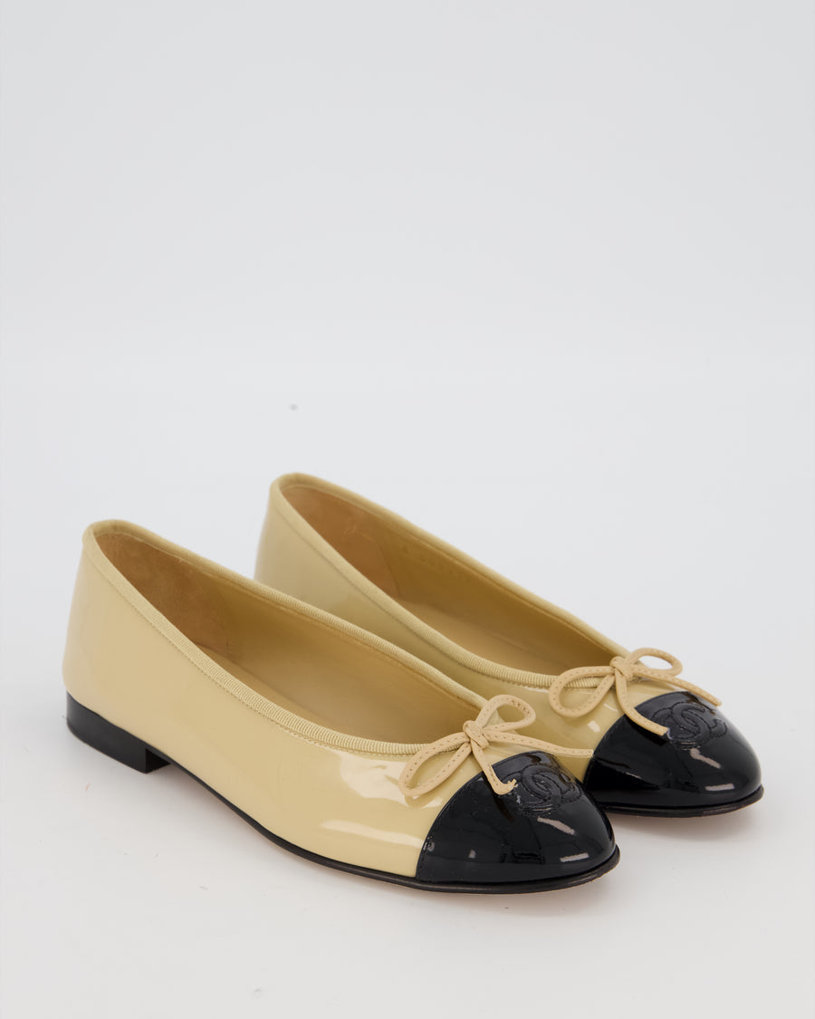 Chanel Patent Beige and Black Ballet Flats Size EU 36.5C (UK 3.5)