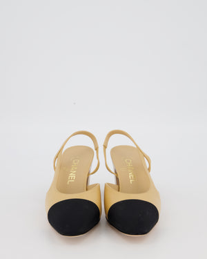 Chanel Black and Beige Heeled Slingbacks with CC Logo Detail Size EU 36.5