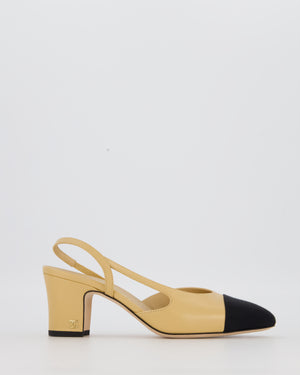 Chanel Black and Beige Heeled Slingbacks with CC Logo Detail Size EU 36.5