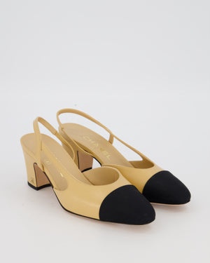 Chanel Black and Beige Heeled Slingbacks with CC Logo Detail Size EU 36.5