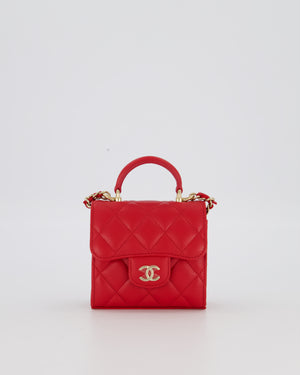 Chanel Red Top Handle Micro Bag in Lambskin Leather with Gold Hardware
