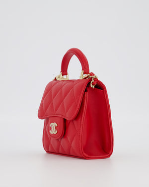 Chanel Red Top Handle Micro Bag in Lambskin Leather with Gold Hardware