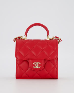 Chanel Red Top Handle Micro Bag in Lambskin Leather with Gold Hardware