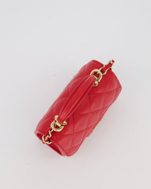 Chanel Red Top Handle Micro Bag in Lambskin Leather with Gold Hardware