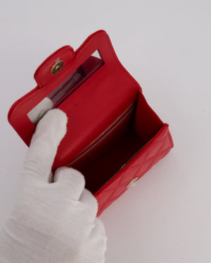 Chanel Red Top Handle Micro Bag in Lambskin Leather with Gold Hardware