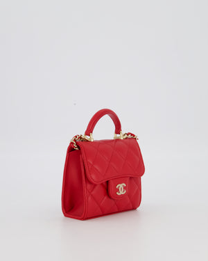 Chanel Red Top Handle Micro Bag in Lambskin Leather with Gold Hardware