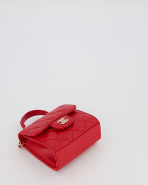Chanel Red Top Handle Micro Bag in Lambskin Leather with Gold Hardware