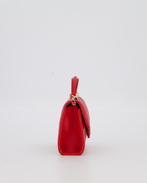 Chanel Red Top Handle Micro Bag in Lambskin Leather with Gold Hardware