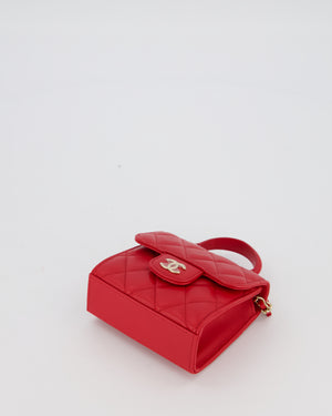 Chanel Red Top Handle Micro Bag in Lambskin Leather with Gold Hardware