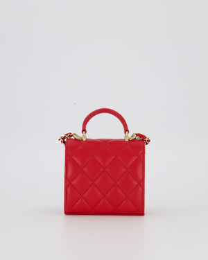 Chanel Red Top Handle Micro Bag in Lambskin Leather with Gold Hardware
