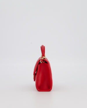 Chanel Red Top Handle Micro Bag in Lambskin Leather with Gold Hardware