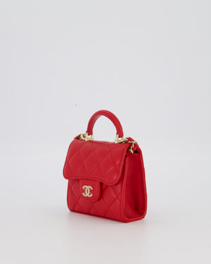 Chanel Red Top Handle Micro Bag in Lambskin Leather with Gold Hardware