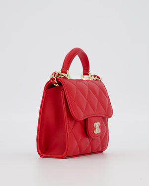 Chanel Red Top Handle Micro Bag in Lambskin Leather with Gold Hardware