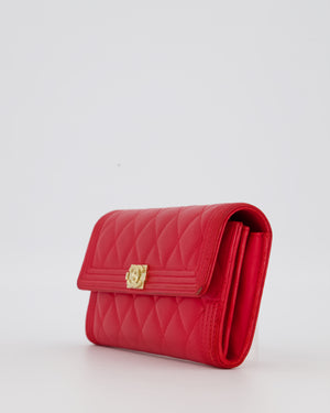 Chanel Red Boy Long Wallet In Lambskin Leather with Gold Hardware