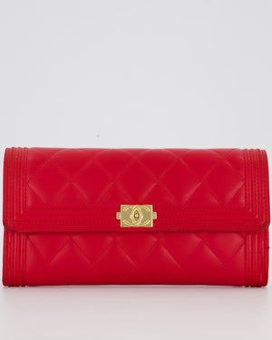 Chanel Red Boy Long Wallet In Lambskin Leather with Gold Hardware