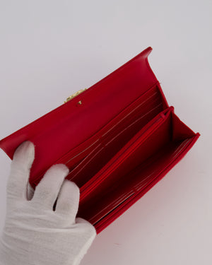 Chanel Red Boy Long Wallet In Lambskin Leather with Gold Hardware