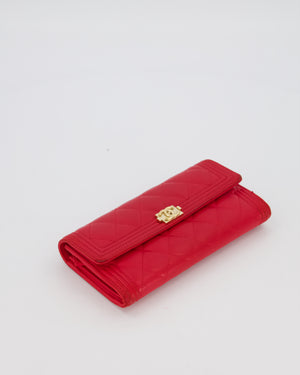 Chanel Red Boy Long Wallet In Lambskin Leather with Gold Hardware