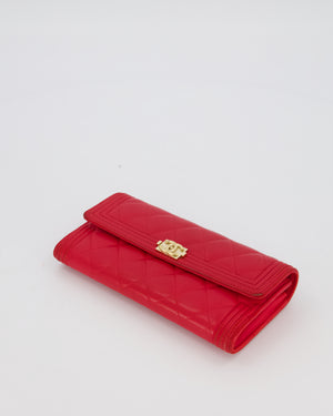 Chanel Red Boy Long Wallet In Lambskin Leather with Gold Hardware