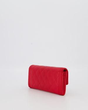 Chanel Red Boy Long Wallet In Lambskin Leather with Gold Hardware