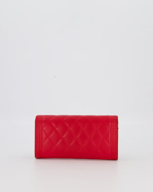 Chanel Red Boy Long Wallet In Lambskin Leather with Gold Hardware
