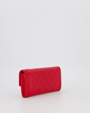 Chanel Red Boy Long Wallet In Lambskin Leather with Gold Hardware