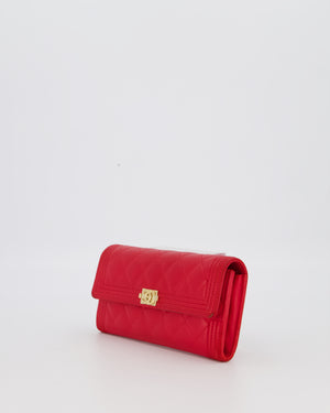 Chanel Red Boy Long Wallet In Lambskin Leather with Gold Hardware