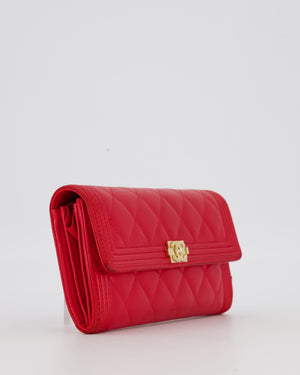 Chanel Red Boy Long Wallet In Lambskin Leather with Gold Hardware