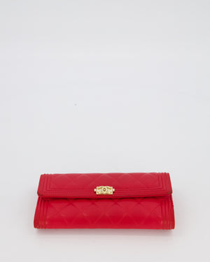 Chanel Red Boy Long Wallet In Lambskin Leather with Gold Hardware