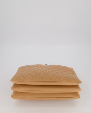 Chanel Beige Quilted In-The-Business Lambskin Flap Bag with Silver Hardware