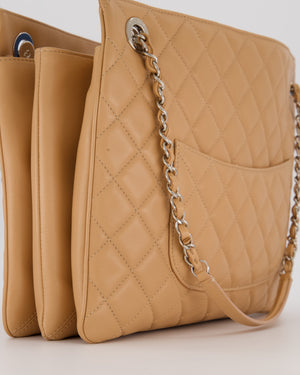 Chanel Beige Quilted In-The-Business Lambskin Flap Bag with Silver Hardware