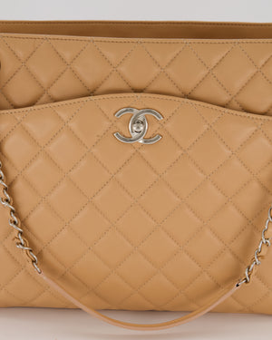 Chanel Beige Quilted In-The-Business Lambskin Flap Bag with Silver Hardware