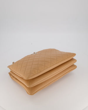 Chanel Beige Quilted In-The-Business Lambskin Flap Bag with Silver Hardware